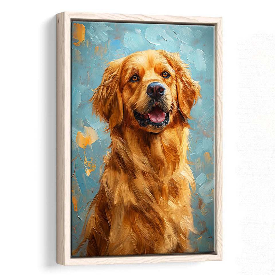 Golden Retriever Dog Portrait Painting Art, Framed Canvas Prints Wall Art Decor, Floating Frame