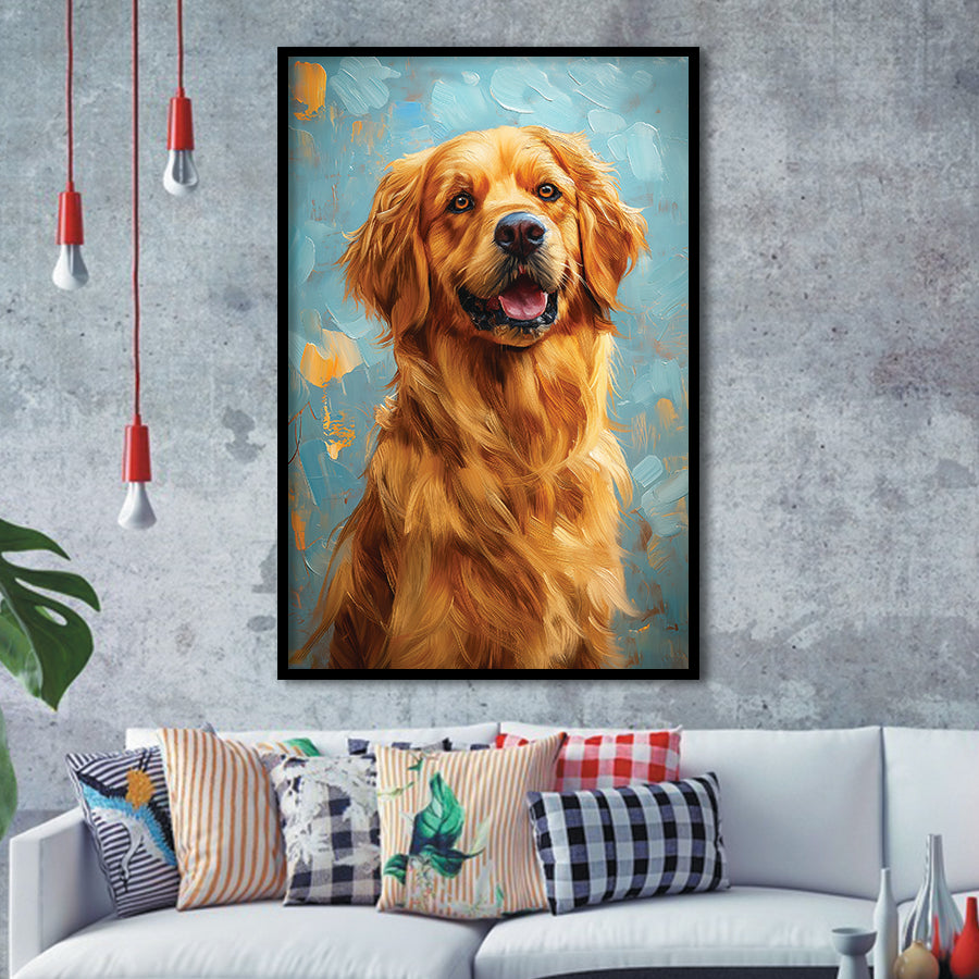 Golden Retriever Dog Portrait Painting Art, Framed Art Prints Wall Art Decor, Framed Picture Print