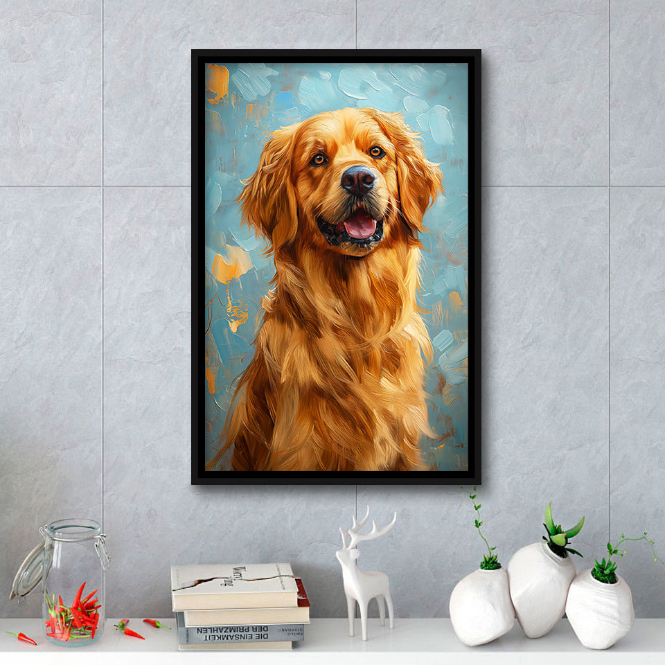 Golden Retriever Dog Portrait Painting Art, Framed Canvas Prints Wall Art Decor, Floating Frame