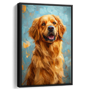 Golden Retriever Dog Portrait Painting Art, Framed Canvas Prints Wall Art Decor, Floating Frame