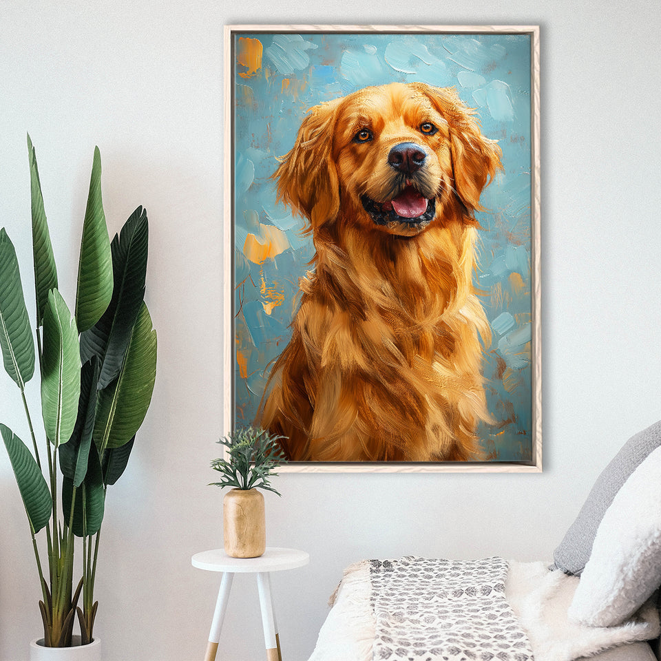 Golden Retriever Dog Portrait Painting Art, Framed Canvas Prints Wall Art Decor, Floating Frame