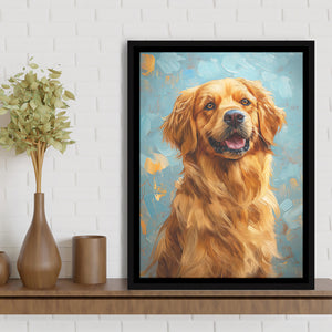 Golden Retriever Dog Portrait Painting Art, Framed Canvas Prints Wall Art Decor, Floating Frame