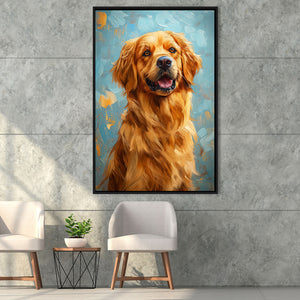 Golden Retriever Dog Portrait Painting Art, Framed Canvas Prints Wall Art Decor, Floating Frame