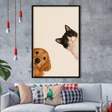 Golden Retriever And Cat Funny Portrait Art, Pet Lover Painting Art, Kid Room Decor, Framed Art Print, Fine Art Wall Decor