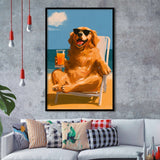 Golden Retrieve Relax Time, Summer Art, Pet Lover Art, Vintage Painting, Framed Art Print, Fine Art Wall Decor
