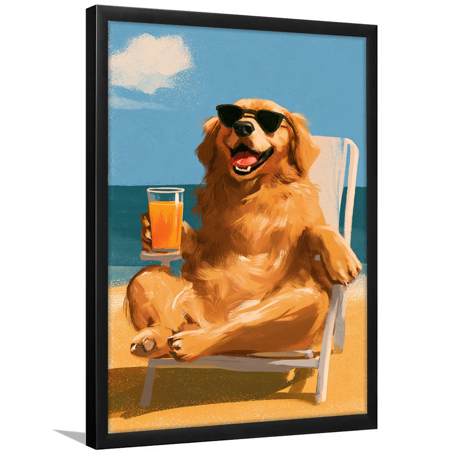 Golden Retrieve Relax Time, Summer Art, Pet Lover Art, Vintage Painting, Framed Art Print, Fine Art Wall Decor