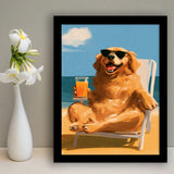 Golden Retrieve Relax Time, Summer Art, Pet Lover Art, Vintage Painting, Framed Art Print, Fine Art Wall Decor