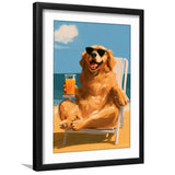 Golden Retrieve Relax Time, Summer Art, Pet Lover Art, Vintage Painting, Framed Art Print White Border