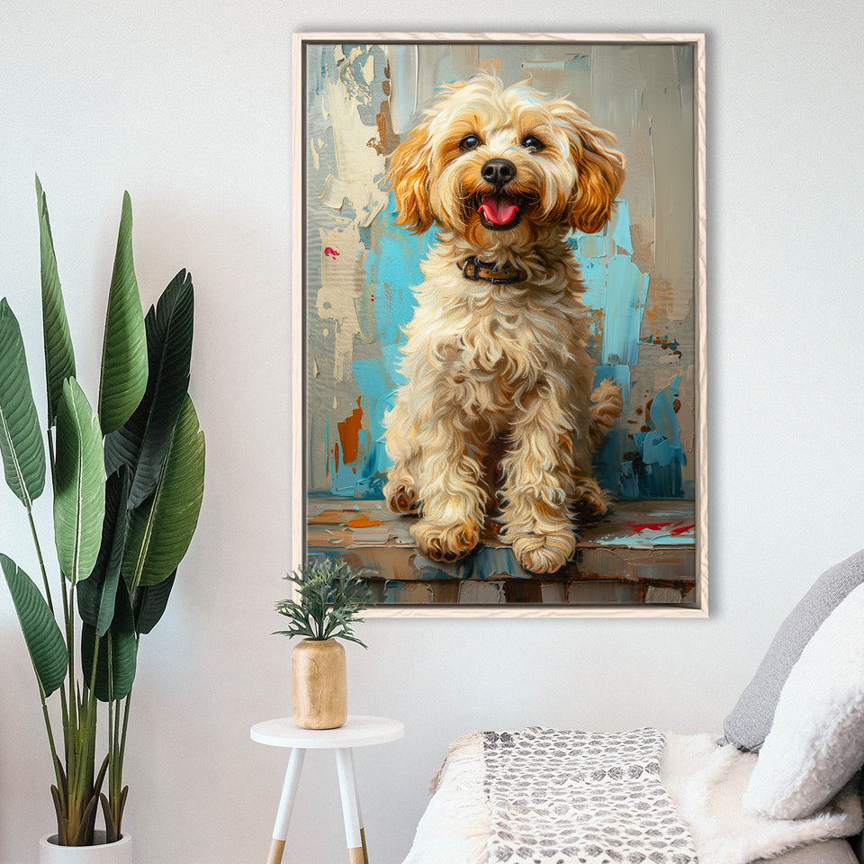 Goldendoodle Dog Portrait Art Painting, Pet Lover Art, Framed Canvas Prints Wall Art Decor, Floating Frame