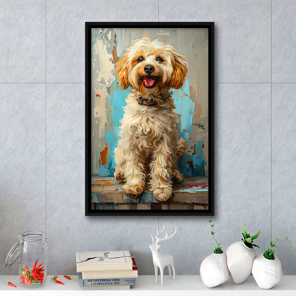 Goldendoodle Dog Portrait Art Painting, Pet Lover Art, Framed Canvas Prints Wall Art Decor, Floating Frame