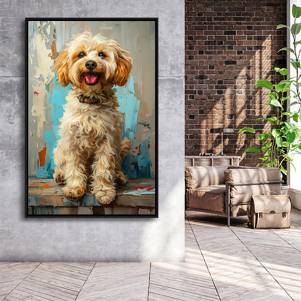 Goldendoodle Dog Portrait Art Painting, Pet Lover Art, Framed Canvas Prints Wall Art Decor, Floating Frame