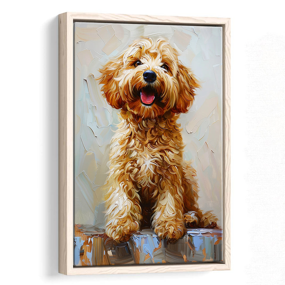 Goldendoodle Dog Portrait Painting, Pet Lover Art, Framed Canvas Prints Wall Art Decor, Floating Frame