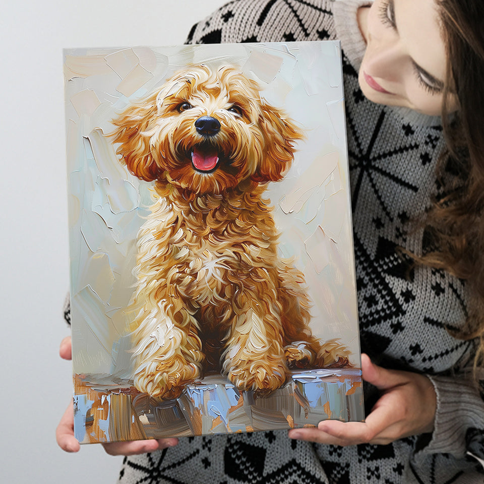 Goldendoodle Dog Portrait Painting, Pet Lover Art, Canvas Prints Wall Art Decor, Painting Canvas