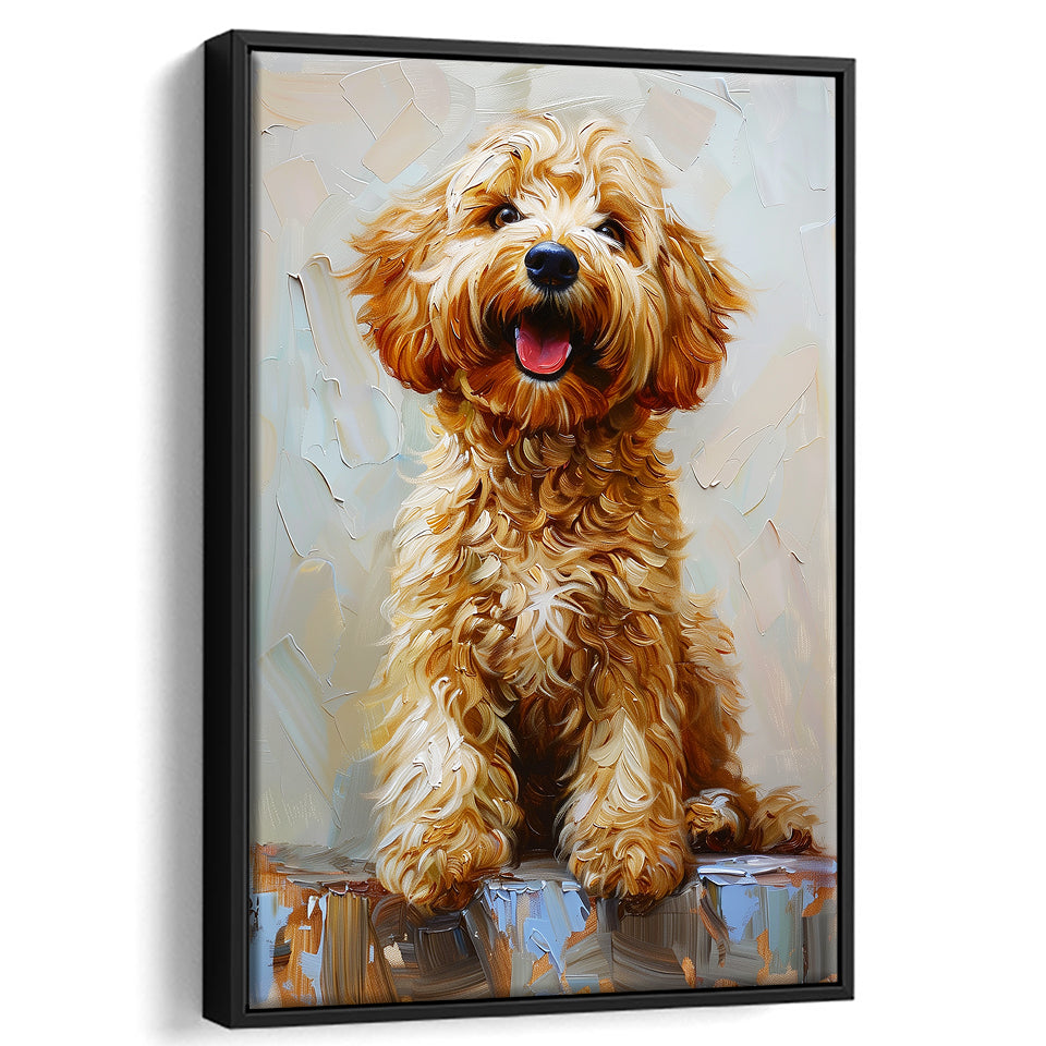 Goldendoodle Dog Portrait Painting, Pet Lover Art, Framed Canvas Prints Wall Art Decor, Floating Frame