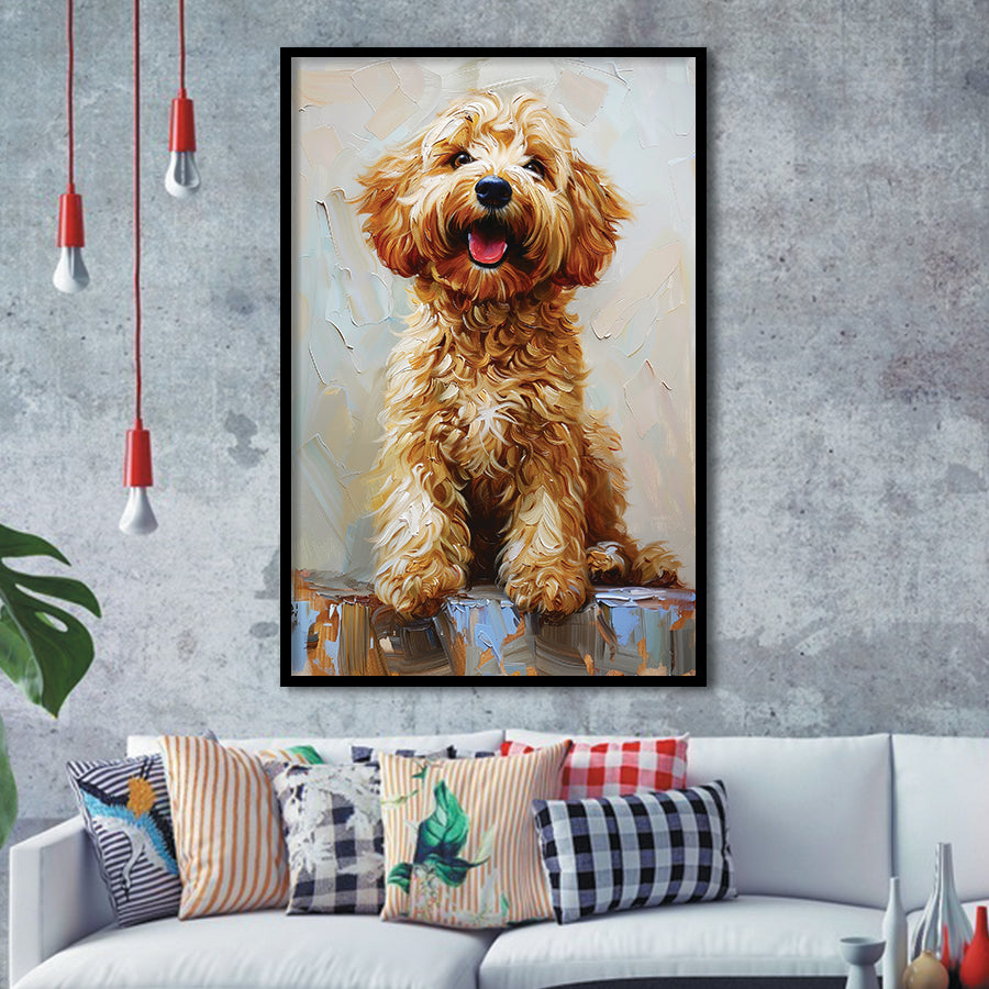 Goldendoodle Dog Portrait Painting, Pet Lover Art, Framed Art Prints Wall Art Decor, Framed Picture Print
