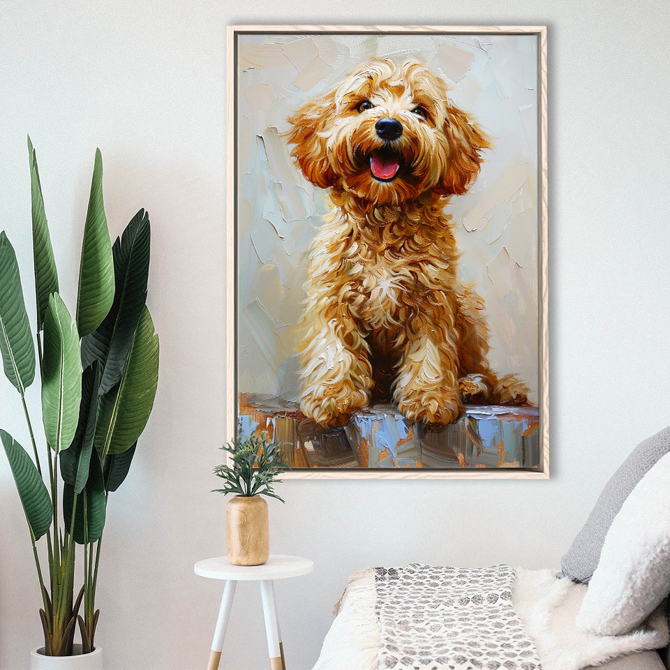 Goldendoodle Dog Portrait Painting, Pet Lover Art, Framed Canvas Prints Wall Art Decor, Floating Frame