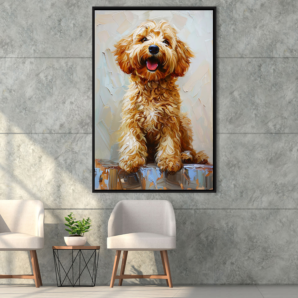 Goldendoodle Dog Portrait Painting, Pet Lover Art, Framed Canvas Prints Wall Art Decor, Floating Frame