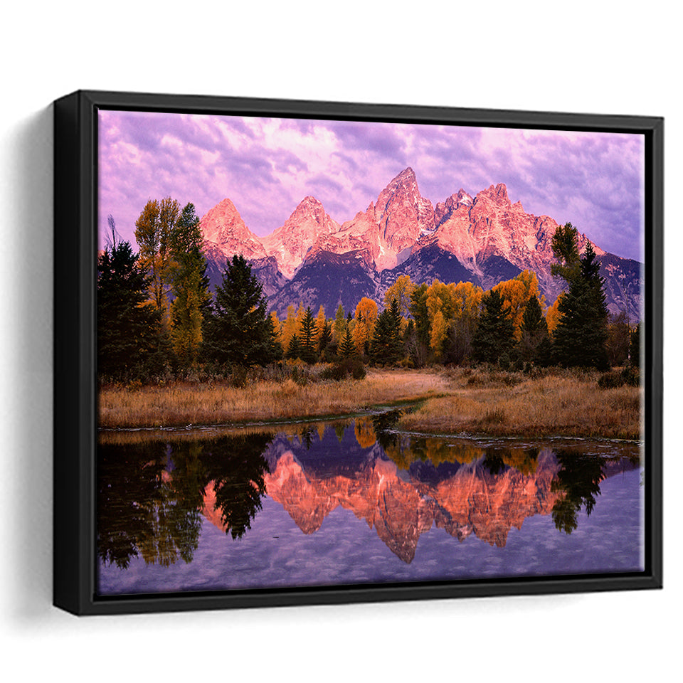 Grand Teton Morning Reflection, Framed Canvas Print Wall Art Decor,Floating Frame