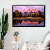 Grand Teton Morning Reflection, Framed Canvas Print Wall Art Decor,Floating Frame