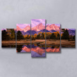 Grand Teton Morning Reflection, Multi Panel Canvas Print Wall Art Decor, 5 Mixed Panel