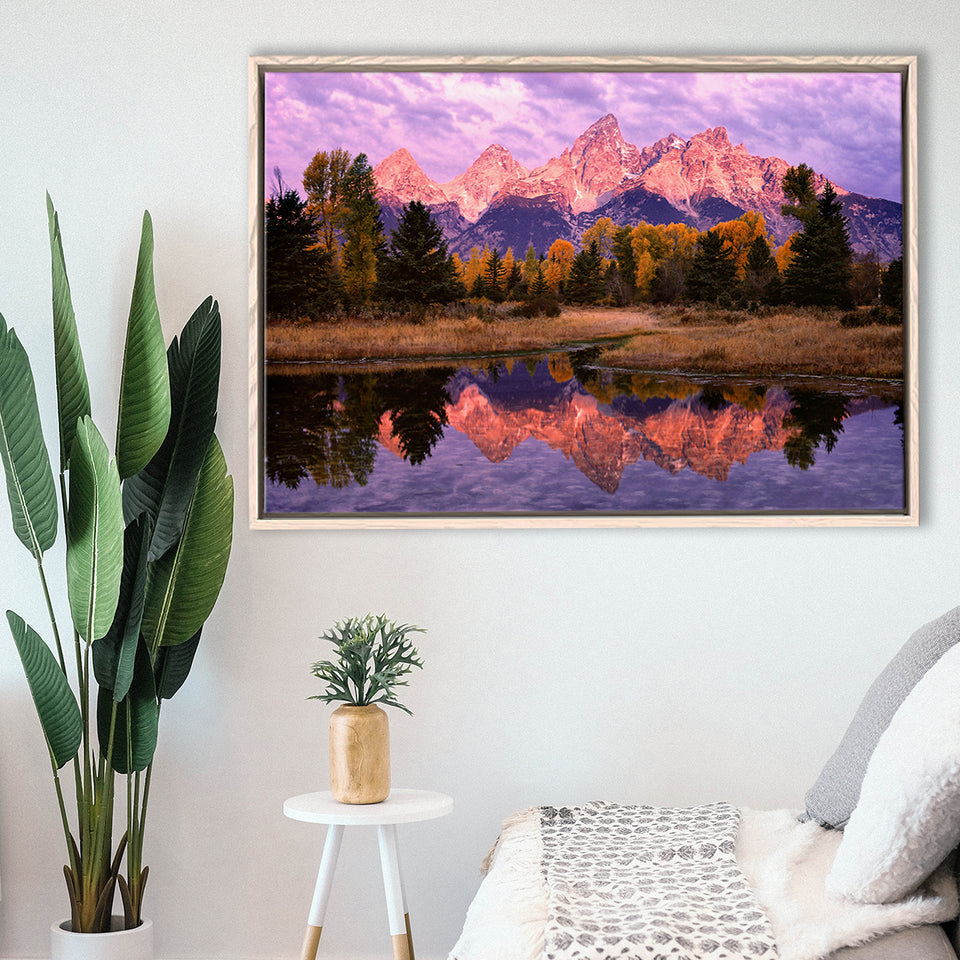 Grand Teton Morning Reflection, Framed Canvas Print Wall Art Decor,Floating Frame