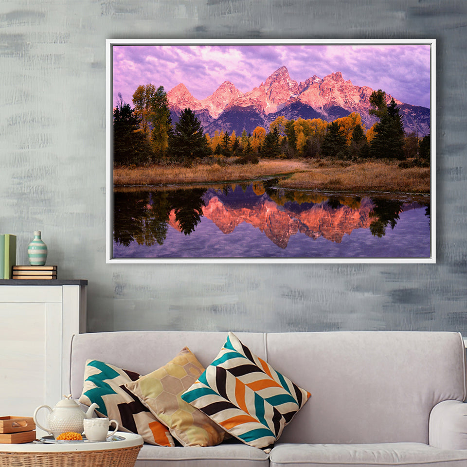 Grand Teton Morning Reflection, Framed Canvas Print Wall Art Decor,Floating Frame