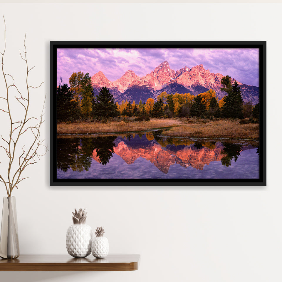 Grand Teton Morning Reflection, Framed Canvas Print Wall Art Decor,Floating Frame