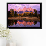 Grand Teton Morning Reflection, Framed Canvas Print Wall Art Decor,Floating Frame