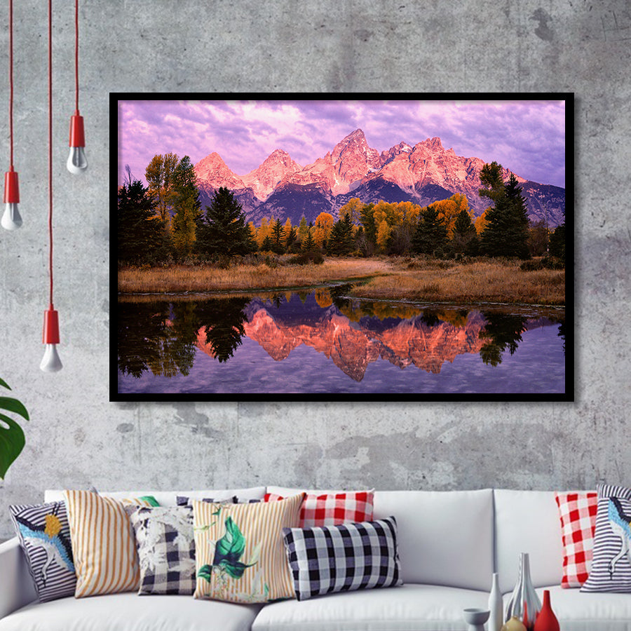 Grand Teton Morning Reflection, Framed Art Print Wall Decor, Framed Picture