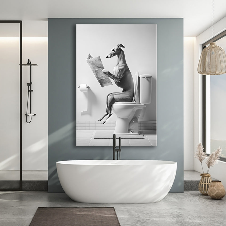 Greyhound Canvas Prints Wall Art, Funny Bathroom Decor, Greyhound in Toilet