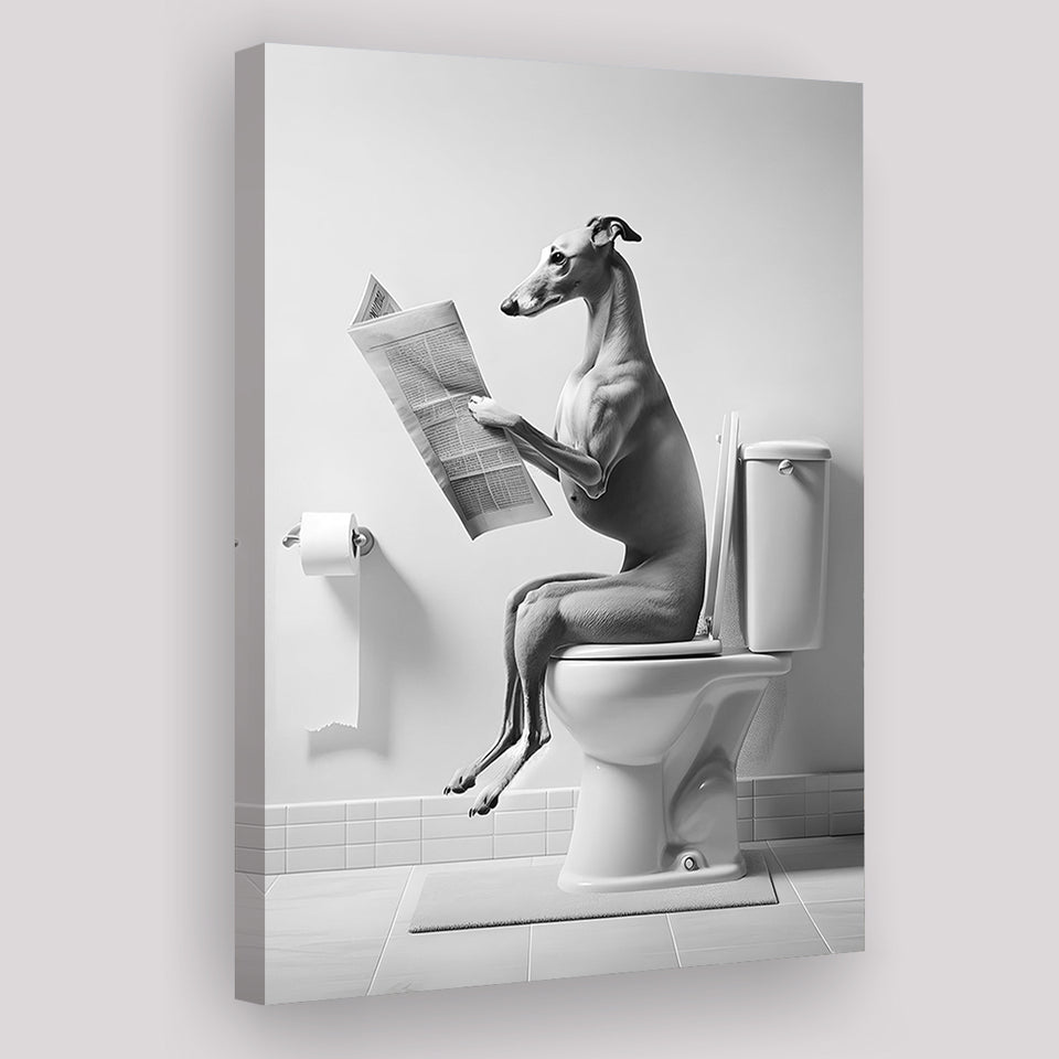 Greyhound Canvas Prints Wall Art, Funny Bathroom Decor, Greyhound in Toilet