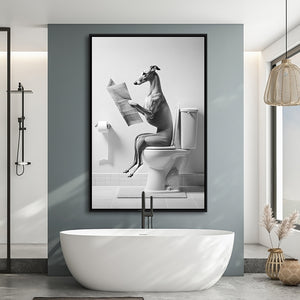 Greyhound Framed Canvas Prints Wall Art, Funny Bathroom Decor, Greyhound In Toilet