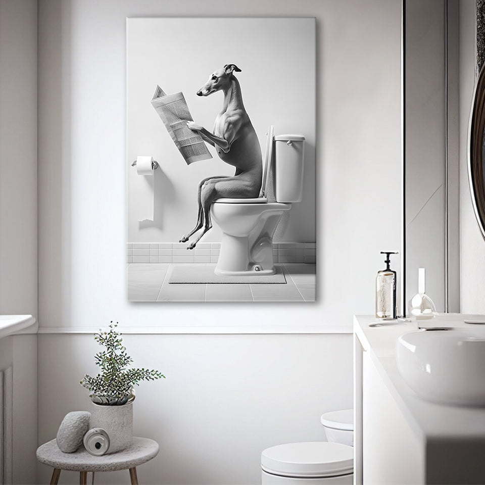 Greyhound Canvas Prints Wall Art, Funny Bathroom Decor, Greyhound in Toilet