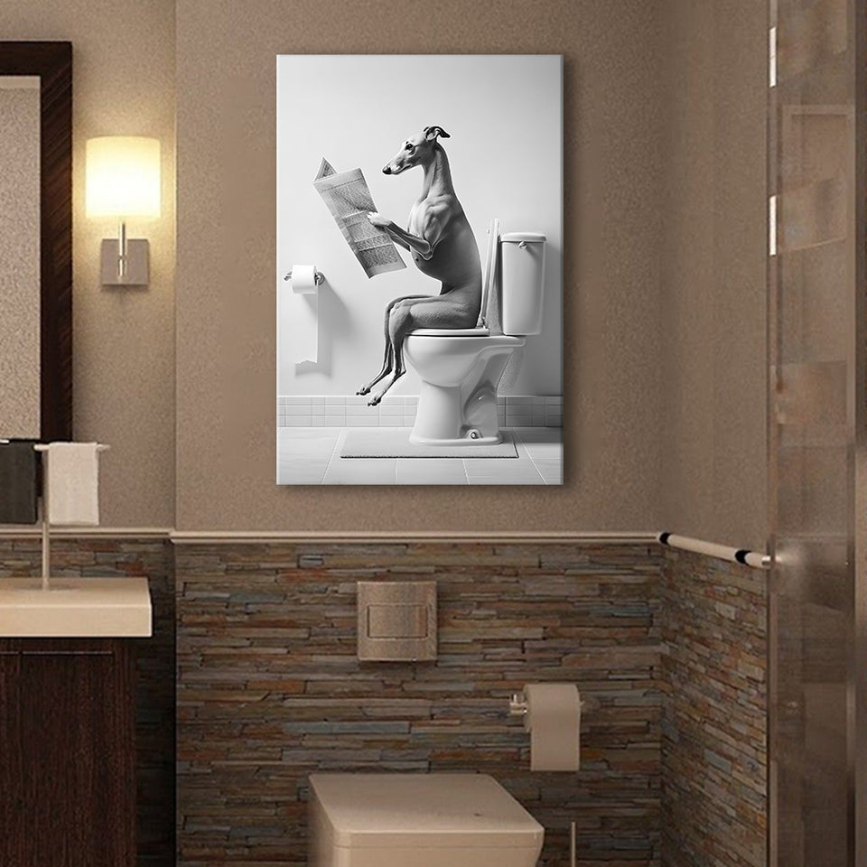 Greyhound Canvas Prints Wall Art, Funny Bathroom Decor, Greyhound in Toilet