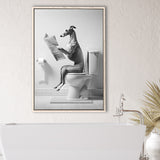 Greyhound Framed Canvas Prints Wall Art, Funny Bathroom Decor, Greyhound In Toilet