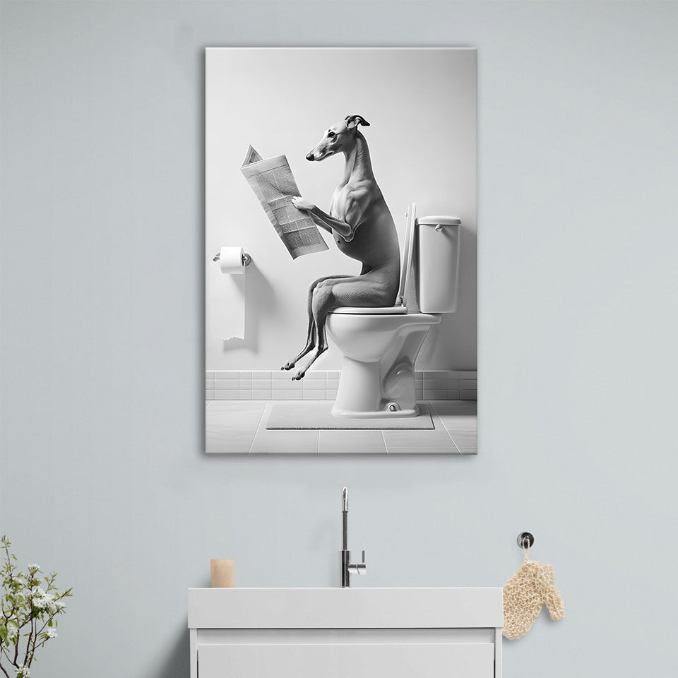 Greyhound Canvas Prints Wall Art, Funny Bathroom Decor, Greyhound in Toilet