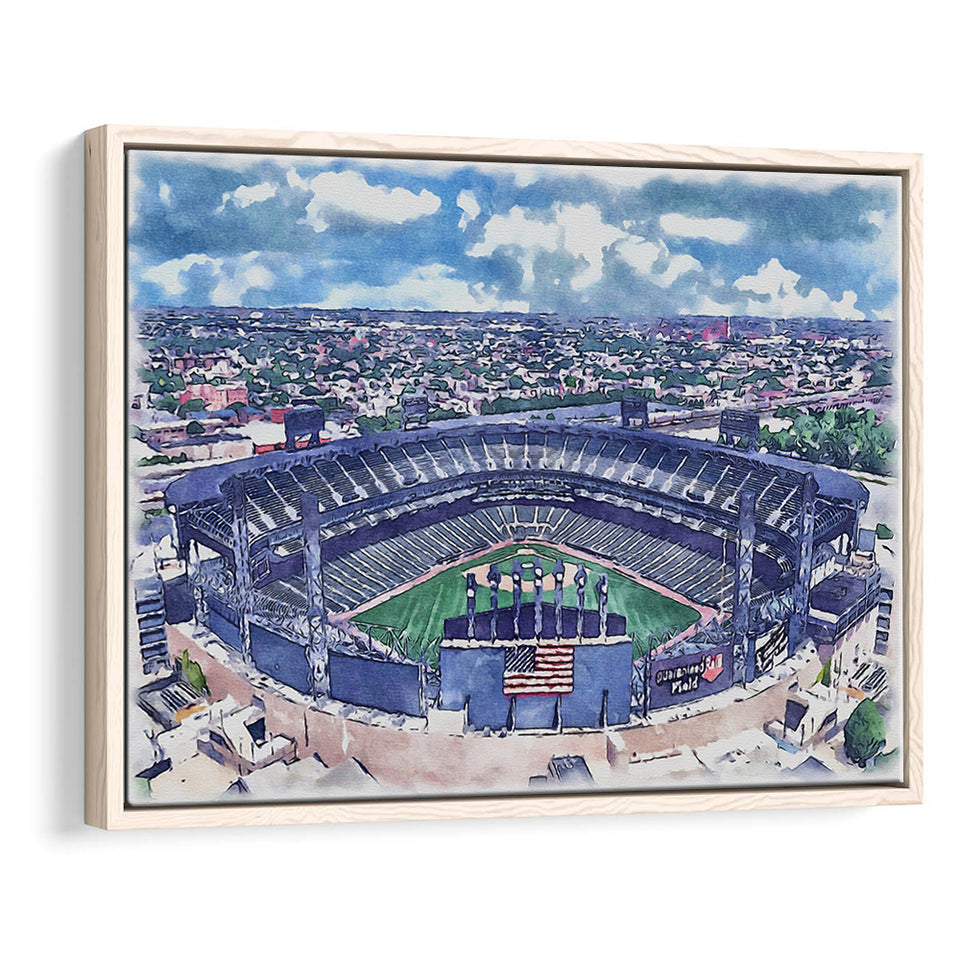 Guaranteed Rate Field WaterColor Framed Canvas Prints, Chicago Illinois Baseball Watercolor, Stadium Art Gifts, Floating Frame
