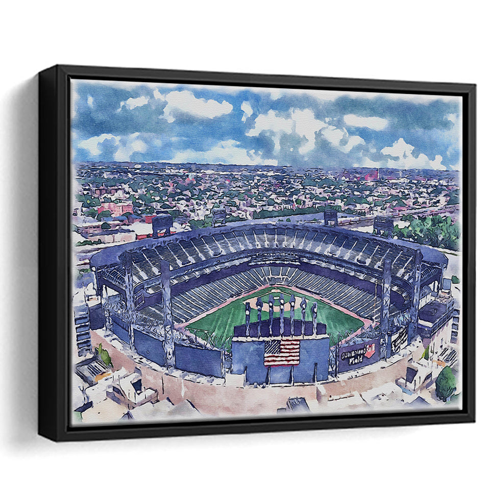 Guaranteed Rate Field WaterColor Framed Canvas Prints, Chicago Illinois Baseball Watercolor, Stadium Art Gifts, Floating Frame