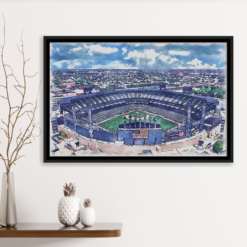 Guaranteed Rate Field WaterColor Framed Canvas Prints, Chicago Illinois Baseball Watercolor, Stadium Art Gifts, Floating Frame