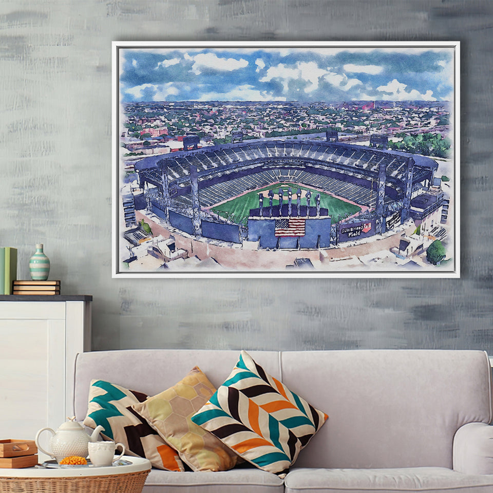 Guaranteed Rate Field WaterColor Framed Canvas Prints, Chicago Illinois Baseball Watercolor, Stadium Art Gifts, Floating Frame