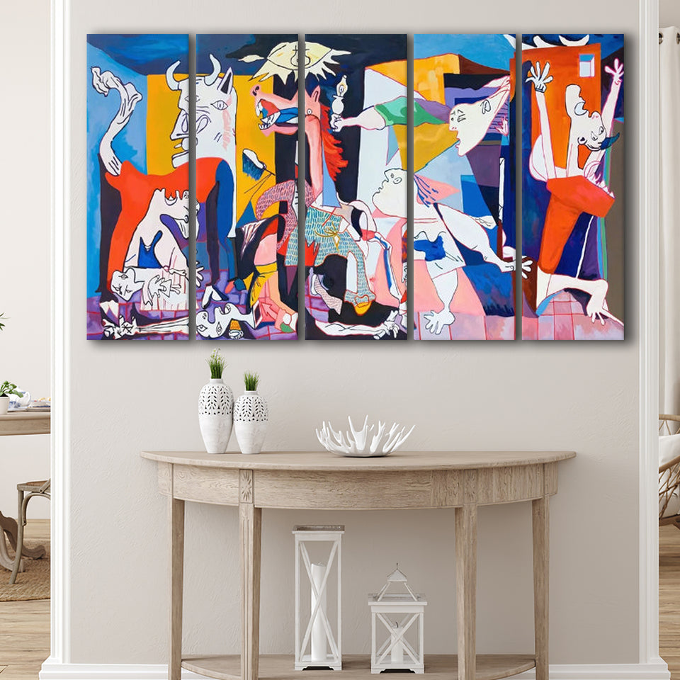 Guernica Canvas Print,Pablo Picasso Wall Art, Extra Large Multi 5 Panel Canvas Print Wall Art Decor