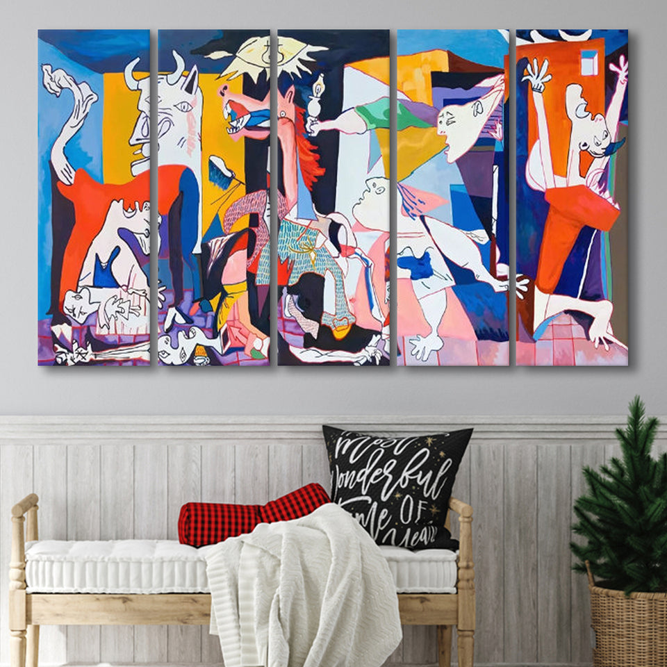 Guernica Canvas Print,Pablo Picasso Wall Art, Extra Large Multi 5 Panel Canvas Print Wall Art Decor