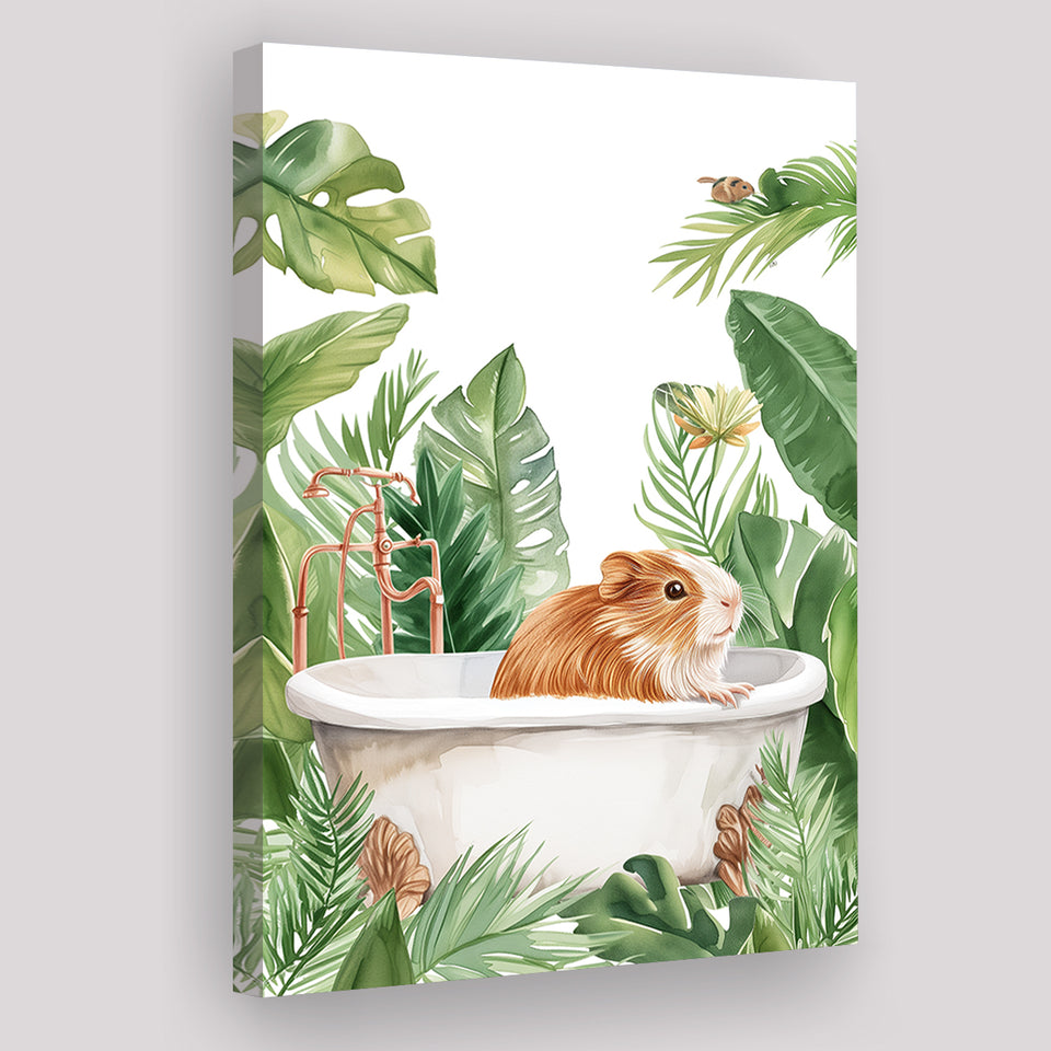 Guinea Pig In Bathtub Bathroom Decor Print Canvas Prints Wall Art, Bathroom Art Decor,
