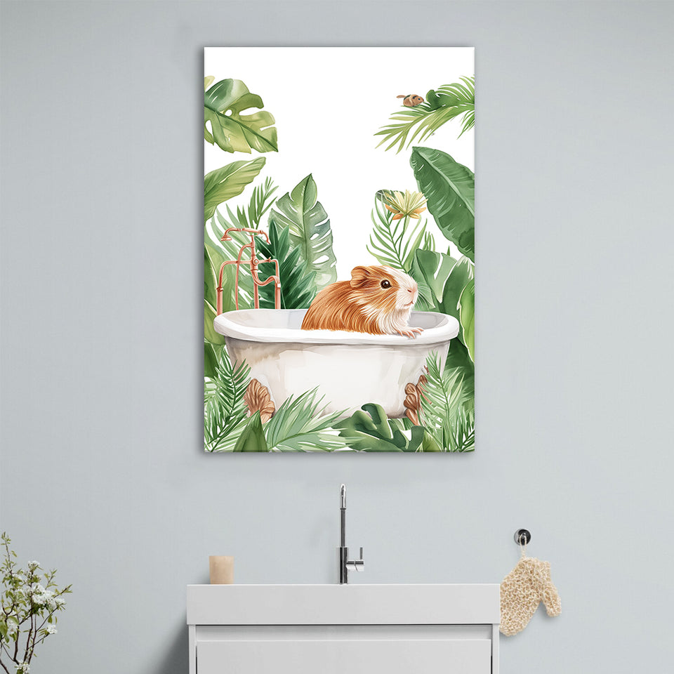 Guinea Pig In Bathtub Bathroom Decor Print Canvas Prints Wall Art, Bathroom Art Decor,