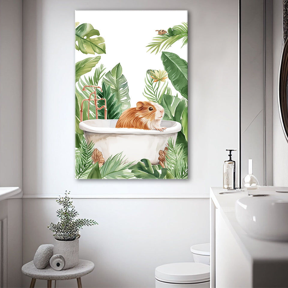 Guinea Pig In Bathtub Bathroom Decor Print Canvas Prints Wall Art, Bathroom Art Decor,