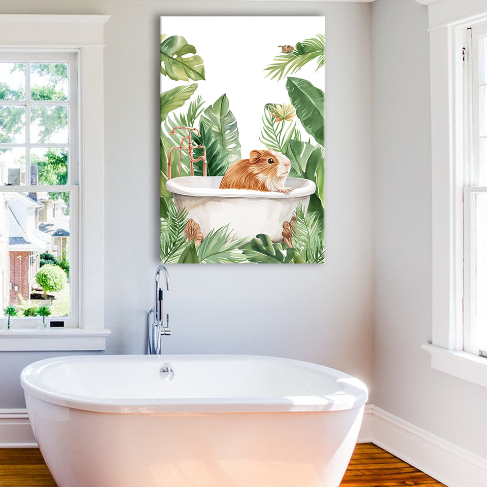 Guinea Pig In Bathtub Bathroom Decor Print Canvas Prints Wall Art, Bathroom Art Decor,