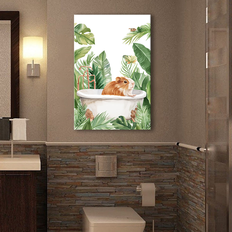 Guinea Pig In Bathtub Bathroom Decor Print Canvas Prints Wall Art, Bathroom Art Decor,