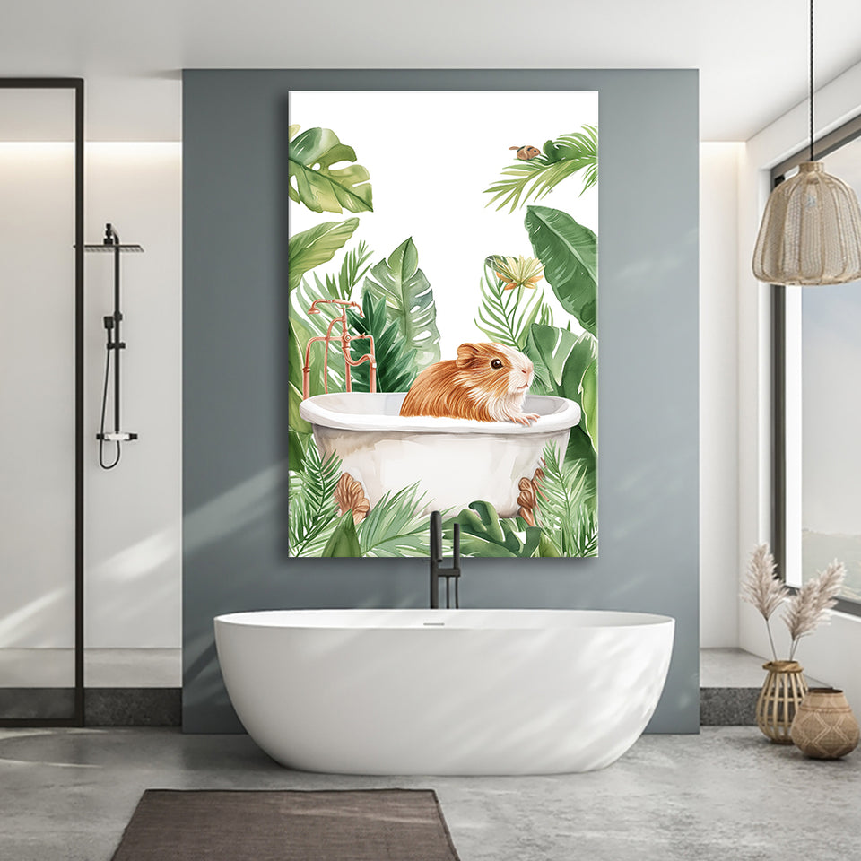 Guinea Pig In Bathtub Bathroom Decor Print Canvas Prints Wall Art, Bathroom Art Decor,