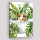 Guinea Pig In Bathtub Bathroom Decor Print Tropical Leave Canvas Prints Wall Art, Bathroom Art Decor,