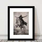 Gunslinger Cowgirl, Wild West Horse Riding Wall Art, Western Female Cowboy Living Room Decor, Framed Art Print White Border